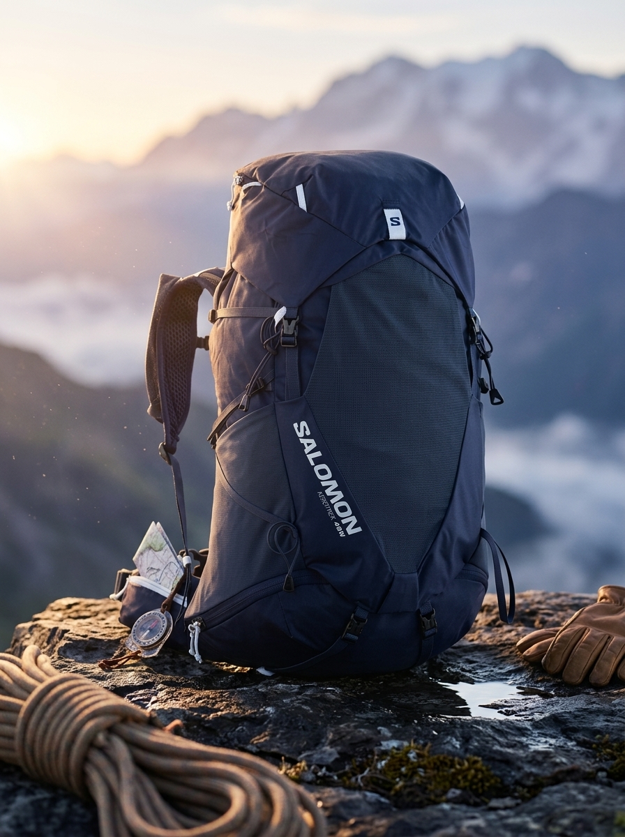 Hiker wearing ForestSowirco backpack on a mountain trail